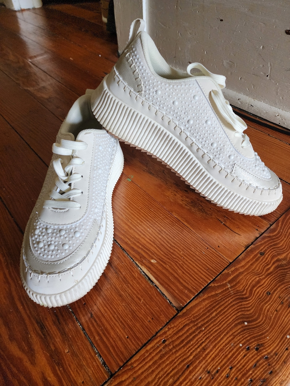Nicole Miller New York Brita Embellished Studded Ivory Fashion Sneakers